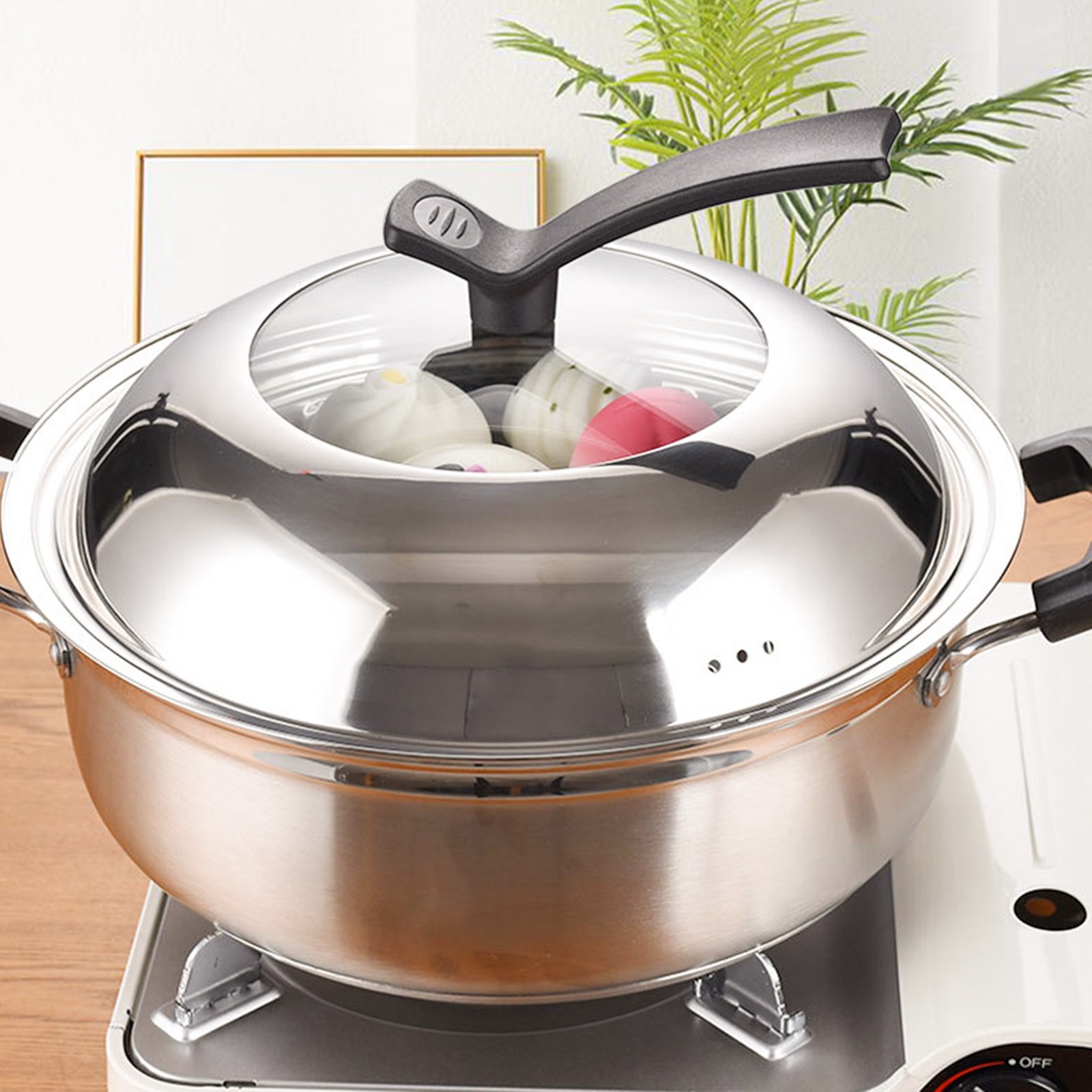 Kitchen Helper Gadgets - Thickened Pot Cover Stainless Steel Visible