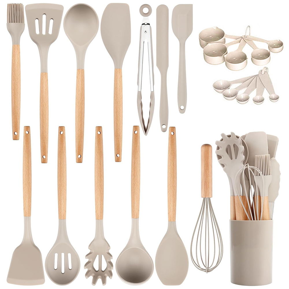 Kitchen Gadgets For Gifts - 24pcs Silicone Utensil with Wooden Handles,Perfect