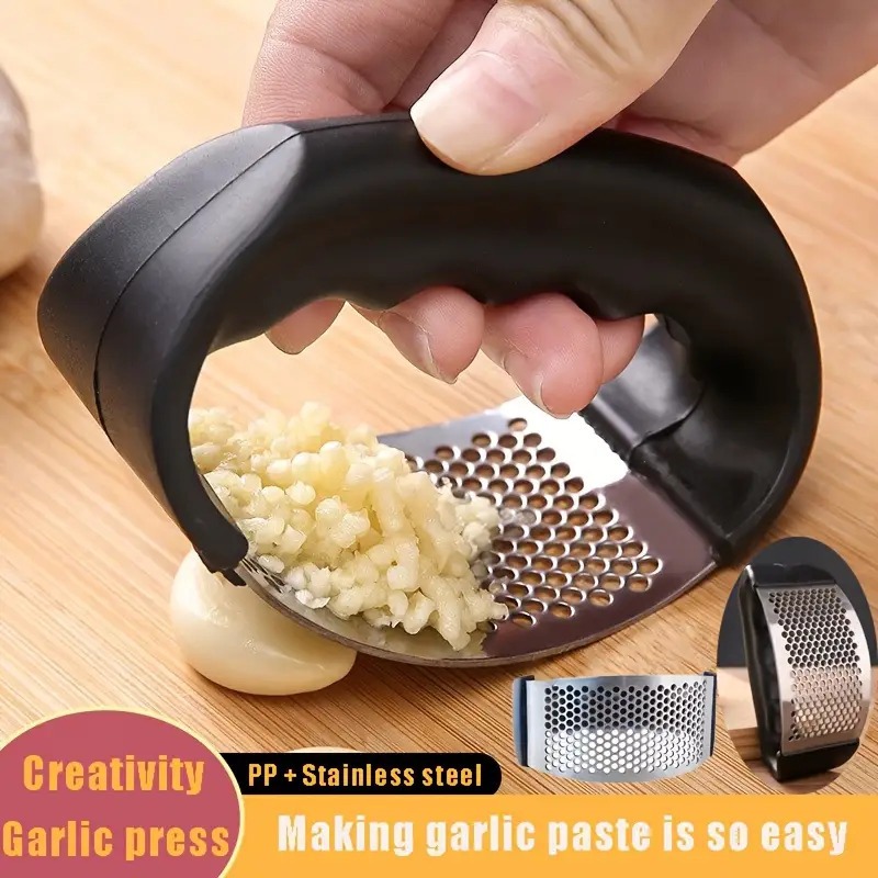Manual Garlic Press - Heavy-Duty Manual Garlic Press with Black