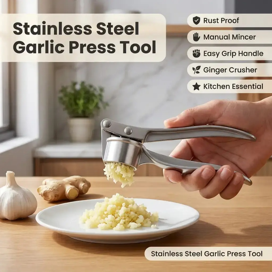 Stainless Steel Garlic Press,  - مراجعة Manual Garlic Press وسعره